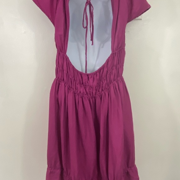 Anthropologie Smocked-Waist Linen Mini Dress XL Milkmaid Boho Ruffle Feminine - Picture 4 of 11